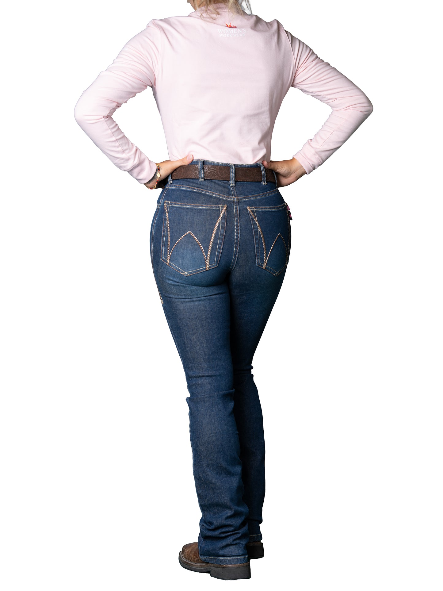 Women;s FR Bootcut JEans rer view showing High-Waist and back pocket design