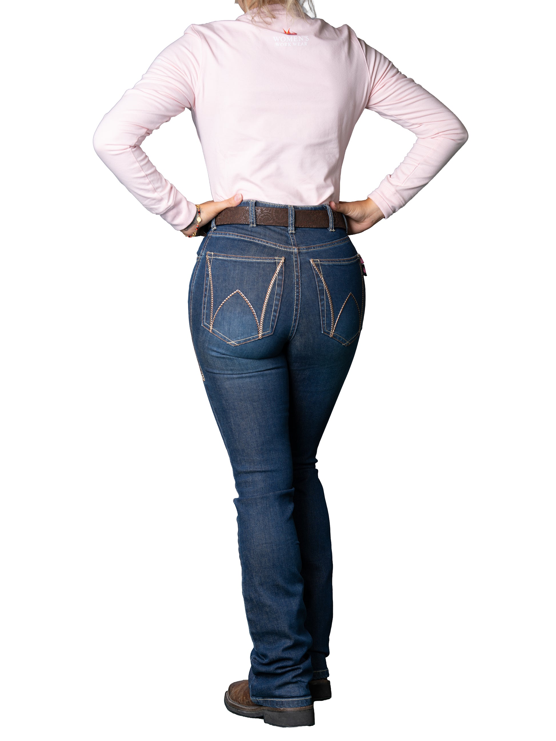 Women;s FR Bootcut JEans rer view showing High-Waist and back pocket design