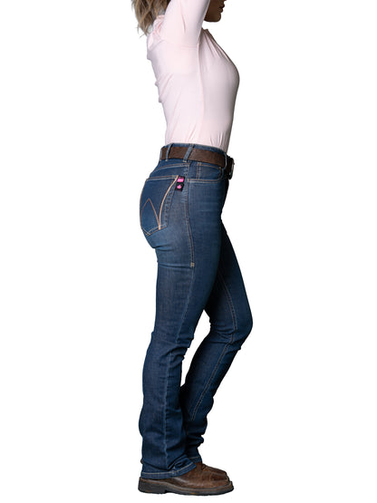 Women's FR Bootcut Jeans side view showing High-Waist and NO back gap